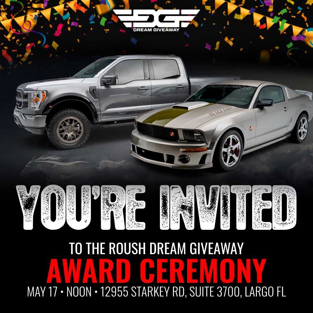 The Roush Dream Giveaway Winner, Patrick P. of S.C. will be in town for a winner's award ceremony! Join in person if you live local in the Dream Giveaway Garage! dreamgiveaway.com/winners #roushwinner #roushdreamgiveawaywinner #charity