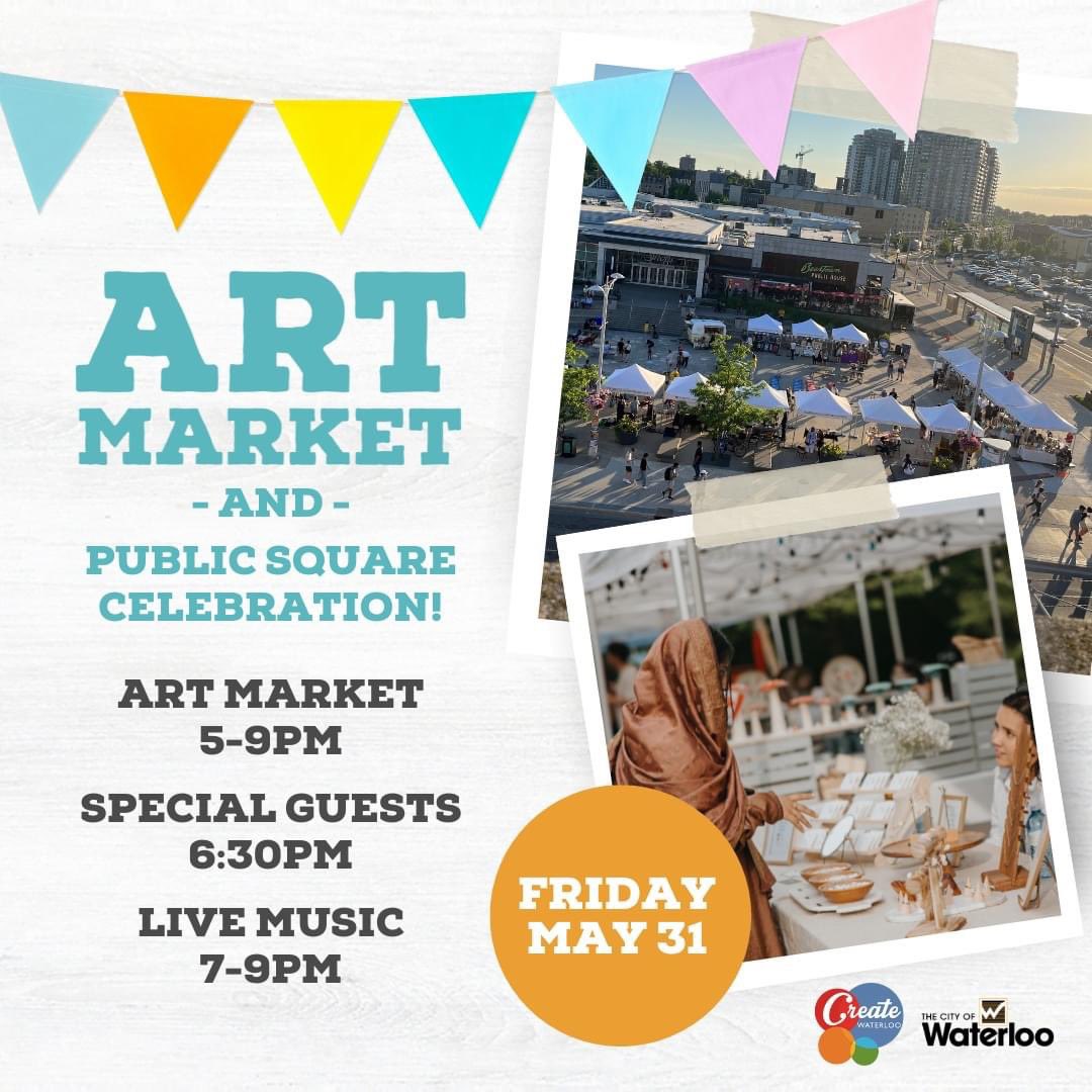 On May 31, join us for our first Art Market of the season while enjoying the newly upgraded Waterloo Public Square!☀️🎨

🛍Shop from a variety of handmade goods by local artists while listening to live music. 

⏰ Art Market 5-9 PM / live music 7-9 PM
📍 Waterloo Public Square