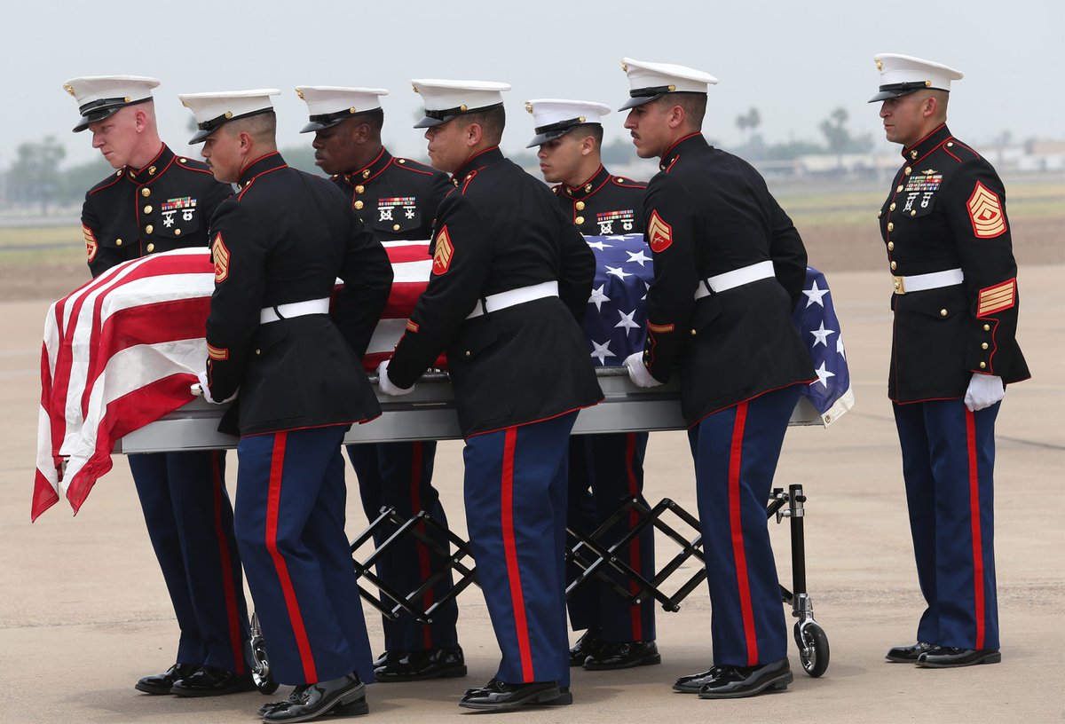 @usmarines
@USArmy
@TrumpDailyPosts

The flag-draped casket of McAllen Marine Corporal Miguel Maya arrives the McAllen International Airport on Wednesday, May 8, 2024, in McAllen