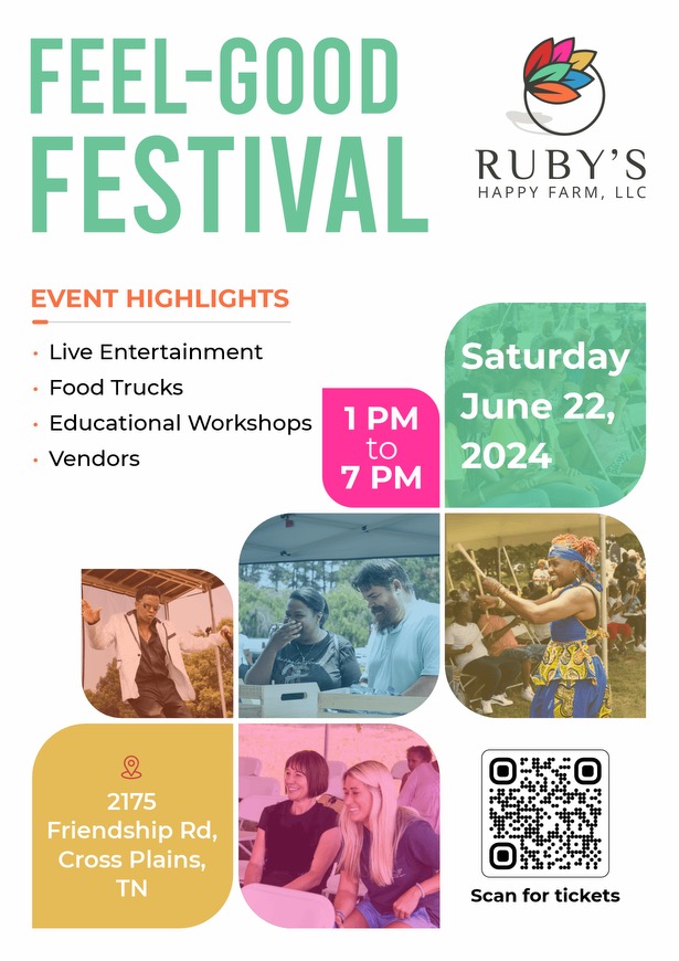 Put the Feel-Good Festival on your calendar, June 22 in Cross Plains. Hosted by Ruby’s Happy Farm Events at 2175 Friendship Road. <a href="/rubyshappyfarm/">Ruby’s Happy Farm, LLC</a>