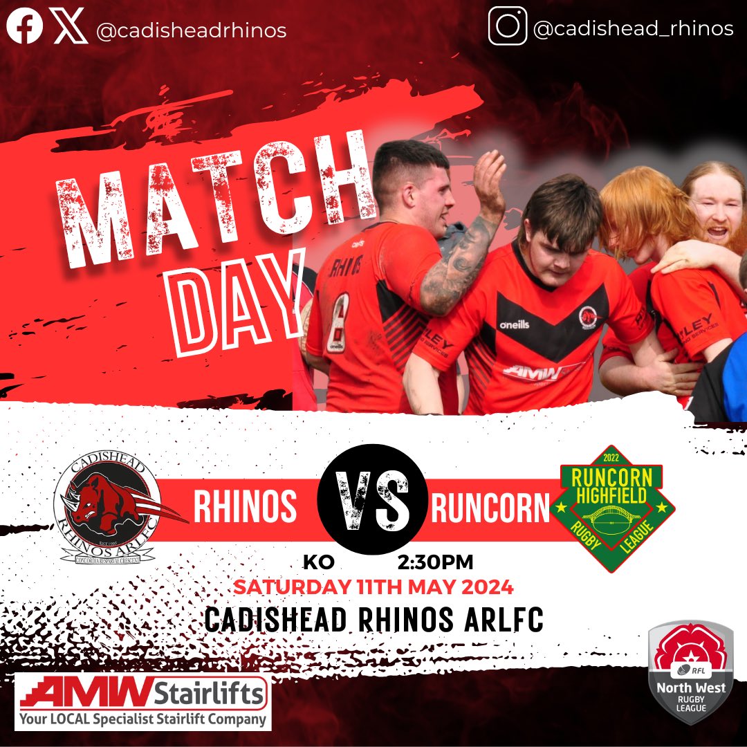 We have a double header this Saturday here at the Rhino’s HQ!! 🏉🏉

MASTERS
RHINOS vs LIONS
⏰ 12:30

followed by

OPEN AGE
RHINOS vs RUNCORN
⏰14:30
Sponsored by @AMWStairlifts 

📍M44 5EH

#321Rhinos
#CommunityClub
#rugbyleague
#MastersRugbyLeague