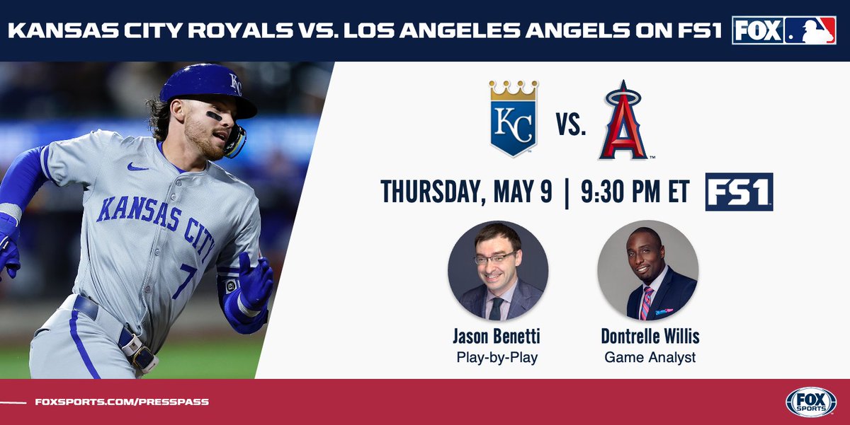Tonight on FS1, the @Angels host the Kansas City @Royals in the opener of a four-game series in Los Angeles - coverage begins at 9:30 PM ET. ⚾️: @jasonbenetti & @DTrainMLB