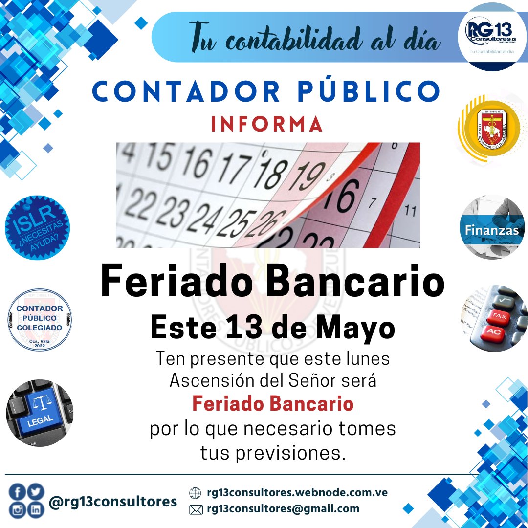 Tomen sus previsiones !!! #13May #FeriadoBancario #Venezuela #Lunes