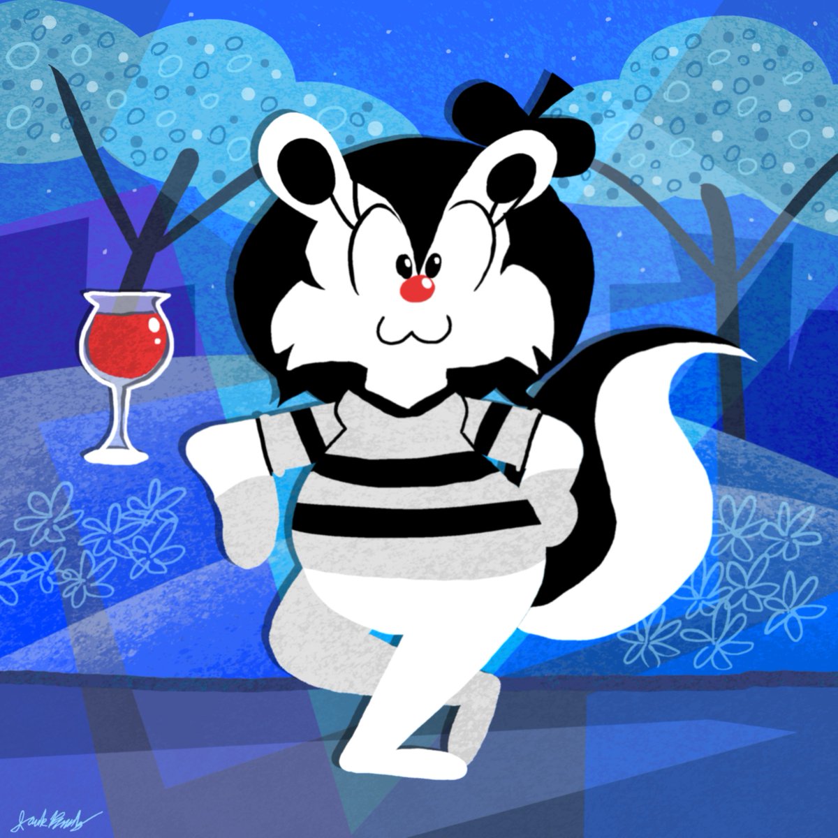It's Mime Time with Muffle! Skunk art trade with @TheBlendee #skunk #cartoon #mime #french #arttrade
