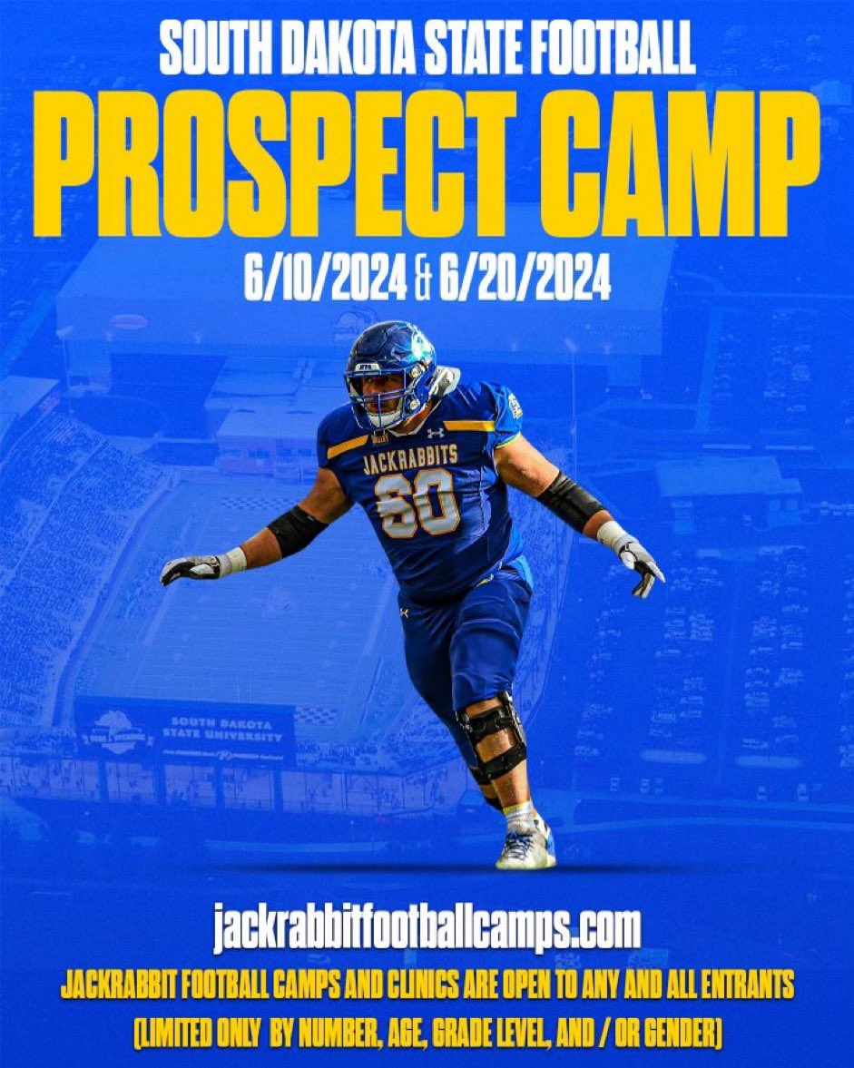 Camp SZN is almost here, will be sending out invites over the next couple of days, get SIGNED UP‼️‼️ Earn an opportunity 💯 🗓️ June 10th 🗓️ June 20th Register today : JackrabbitFootballCamps.com #GoJacks 🐰🔵🟡 #LastPlay25