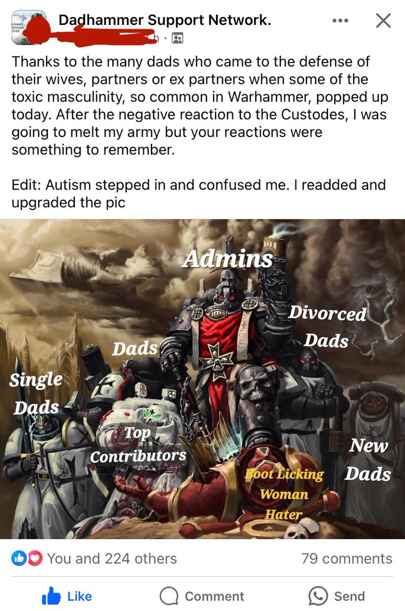 After a sexist joke was posted on the page,

Dadhammer continues to prove it is the most wholesome of warhammer communities.

#Warhammer #40k