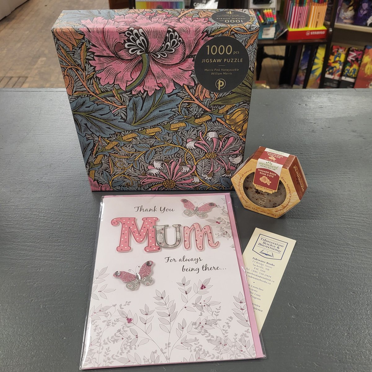 Ideas for #MothersDay!  Fun puzzles, flower buds, & suds! 💕🇨🇦📚🧩🌷

Sorry, not beer, something even better! Locally made soap! Anointment Natural Skin Care @anointment

Visit us in person or online at tidewaterbooks.ca! 💕🇨🇦📚

#ShopSmall #ShopLocal #ShopNB #ShopIndie