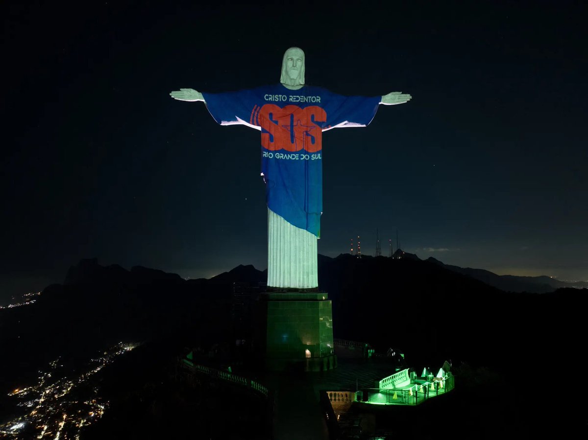 spotted on christ the redeemer statue “sos” for those affected by devastating floods in rio grande do sul—looking more and more like brazil's katrina