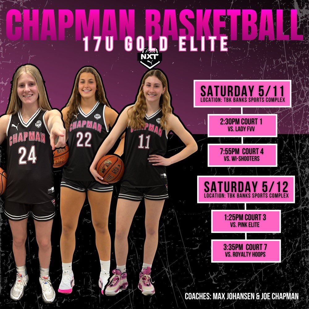 ChapmanGirls2026_27_28 (@2025chapmangbb) on Twitter photo Our <a href="/Chapman_GBB/">Chapman Girls Basketball</a> will play in their first <a href="/PRO16G/">NXTPRO Girls League</a> event in Bettendorf!
Come check out this talented group play an exciting brand basketball! Our <a href="/Chapman_GBB/">Chapman Girls Basketball</a> will play in their first <a href="/PRO16G/">NXTPRO Girls League</a> event in Bettendorf!
Come check out this talented group play an exciting brand basketball!
