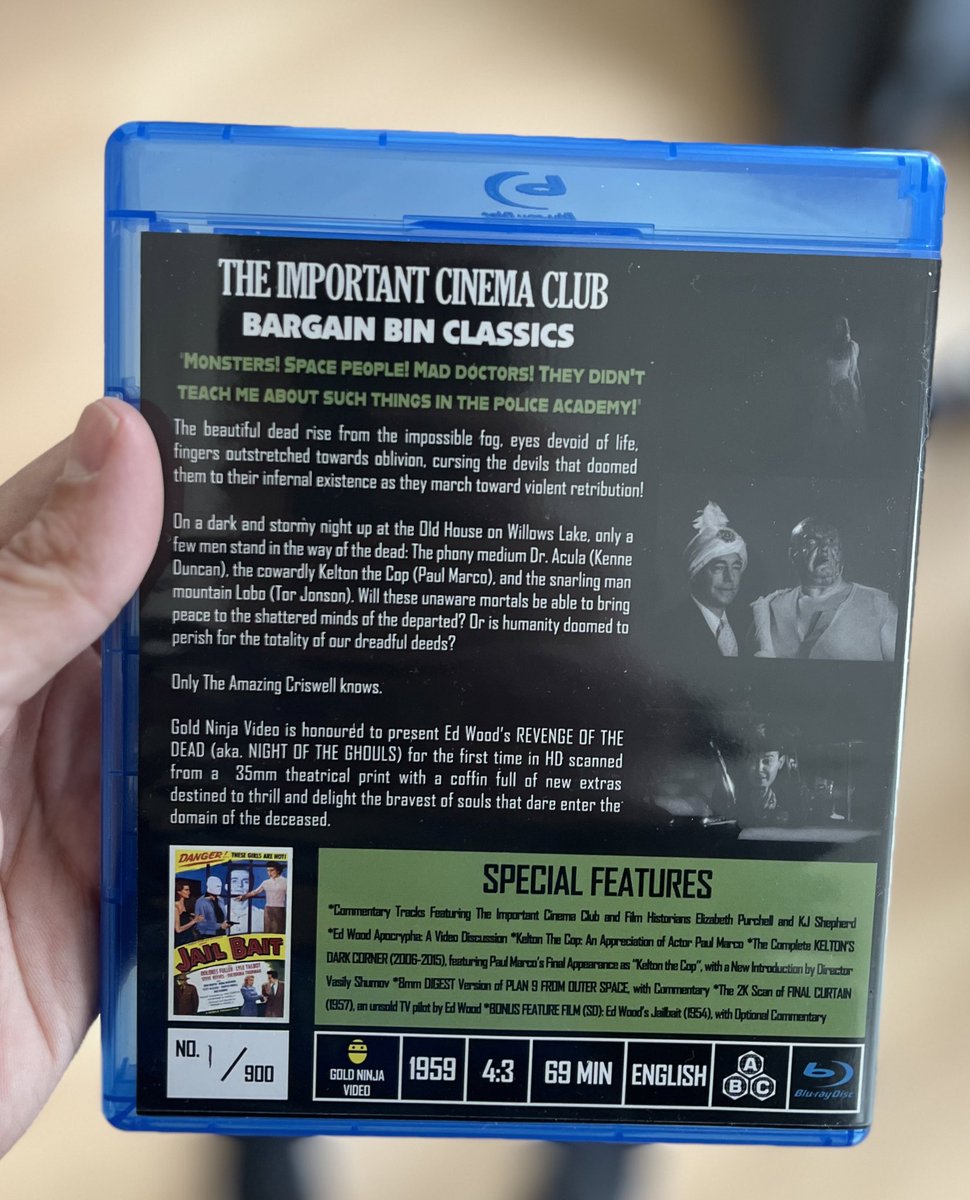 Over a year ago, after infamous rights-squatter Wade Williams passed away, I said to @DeclouxJ, “Y’know… [local film collector] has one of the 35mm prints of Ed Wood’s Night of the Ghouls… with its original title…” Now, hot off the presses from @GoldNinjaVideo…
