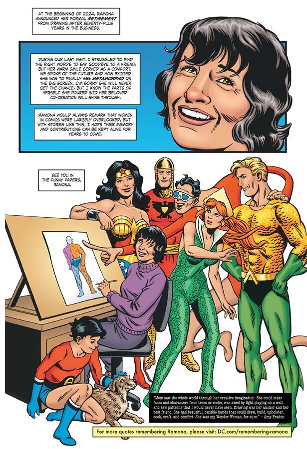 “See you in the funny papers, Ramona.” I was honored to write this story in memory of my friend Ramona Fradon with artistic help from June, Roy, Trish and Janice. For more stories and musings on the comics legend, please go to: dc.com/remembering-ra… #dccomics #ramonafradon