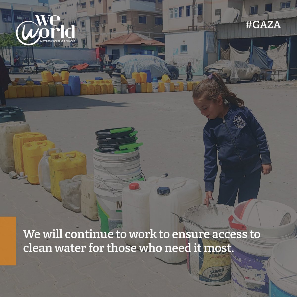 Since the onset of conflict in #Gaza, our member @WeWorldGlobal has been working to ensure access to the most fundamental human right: water. Supply reductions and the destruction of water infrastructure, including wells and reservoirs, only increases the danger facing families.