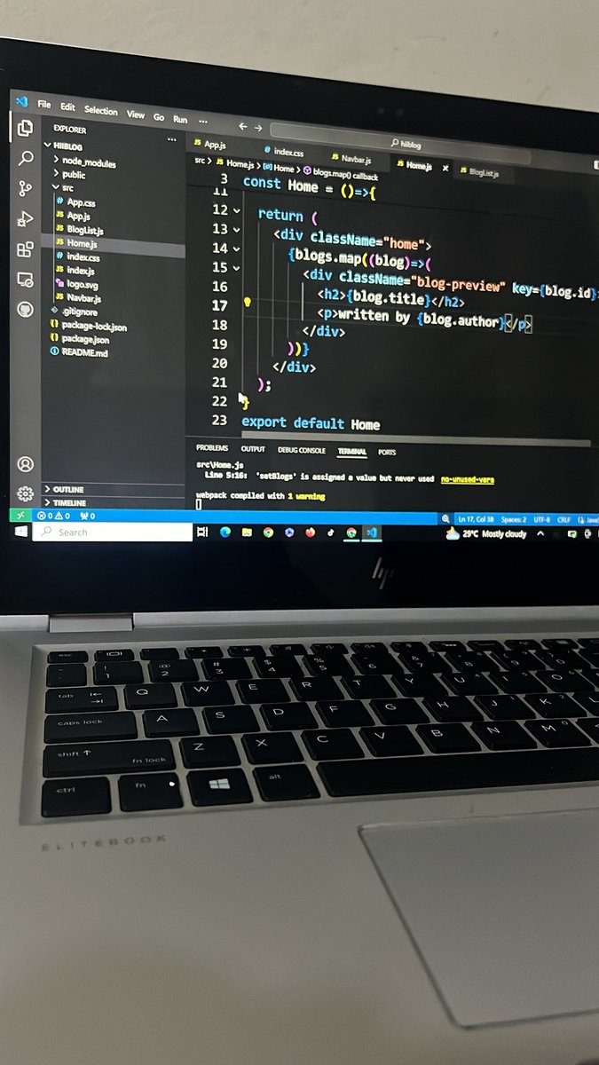 Start my React journey
Today I set up my react environment, working with Multiple components and Making use of useState and Props 

#DEVCommunity #Web3Community #webdeveloper #webdev