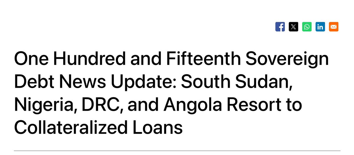 African Sovereign Debt Justice Network One Hundred and Fifteenth sovereign debt News Update: “South Sudan, Nigeria, DRC, and Angola Resort to Collateralized Loans” afronomicslaw.org/category/afric…