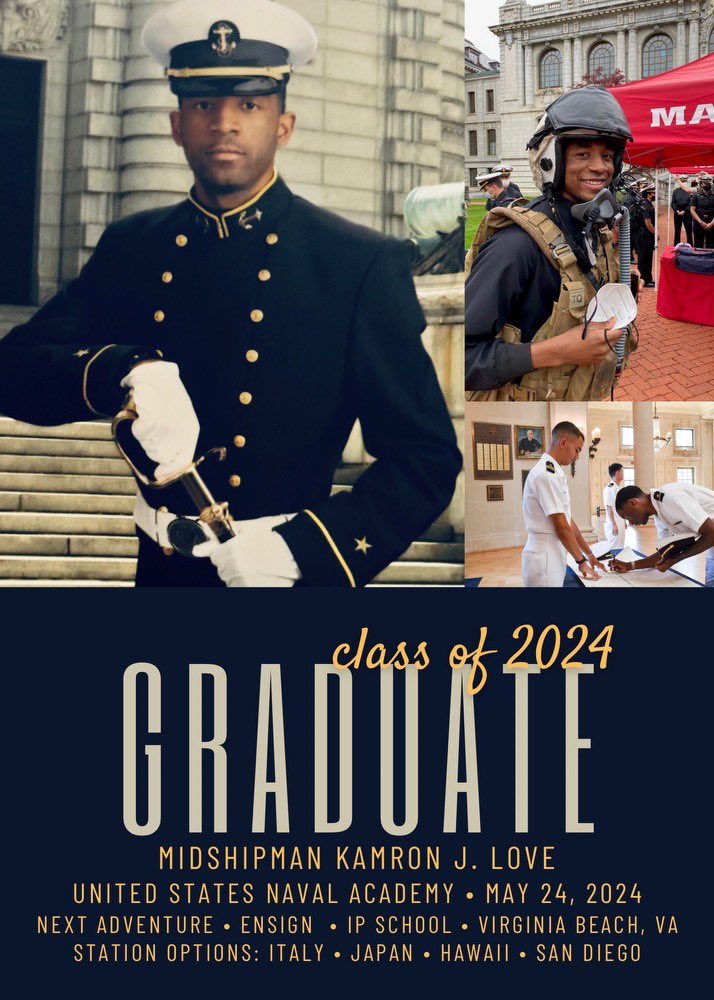 This “Cap and Gown” hit DIFFERENT!!!! 😤

May 24, 2024 … Killa Kam aka Slim6 will graduate from the United States Naval Academy as a Commissioned Officer!!!

ENSIGN KAMRON LOVE!!!!!
<a href="/kamron_love/">Kamron Love</a> <a href="/USNavy/">U.S. Navy</a> <a href="/NavyFB/">Navy Football</a> <a href="/NavalStates/">United States Naval Academy</a> <a href="/SFwolvesFTBL/">Santa Fe Wolves Football #TheFE</a>