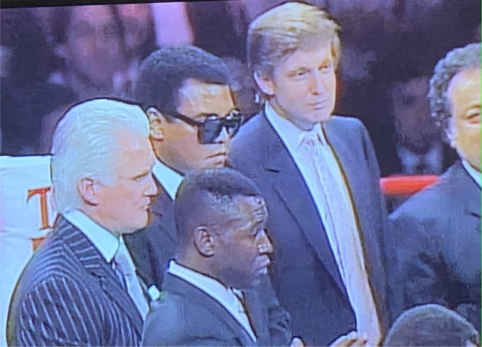 FLASHBACK: A dapper 41-year-old Donald Trump in the ring with The Greatest, Muhammad Ali, before the Mike Tyson vs. Larry Holmes fight at the Convention Hall in Atlantic City, New Jersey, on January 22, 1988. Trump was a promoter and host of the event.