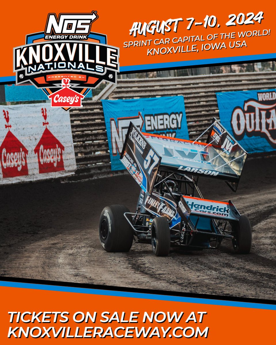Tickets are on sale now to the 63rd annual @NosEnergyDrink Knoxville Nationals presented by @caseysgenstore! August 7-10. Four nights. 100 sprint cars. $190,000 to Win! Don't wait, order your tickets today!➡️bit.ly/3vgE74c