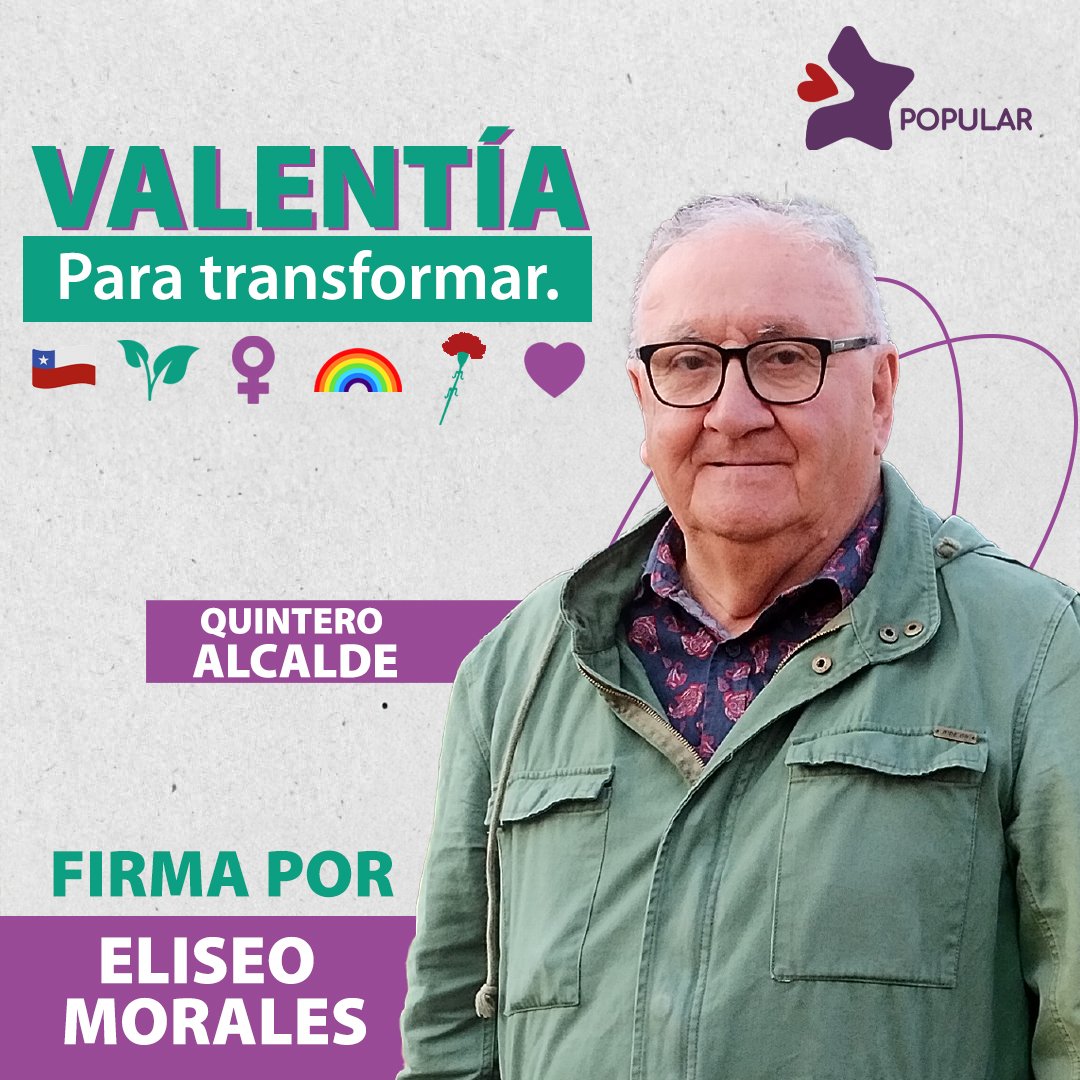 Apoya la candidatura popular de Eliseo Morales (Alcalde por Quintero) firmando por el partido popular ✌🏽

Con VALENTÍA para transformar Chile 🇨🇱🌱♀️🌈🌹💜

Firma en partidopopular.cl 📝

#CandidaturaPopular #PartidoPopular