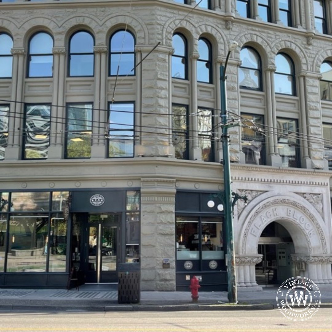 The Flack Block, built in 1899,  is significant as a landmark component of the early retail &amp; commercial fabric of West Hastings Street. These beautiful historical windows were restored by our team at Vintage Woodworks. #madeinCanada