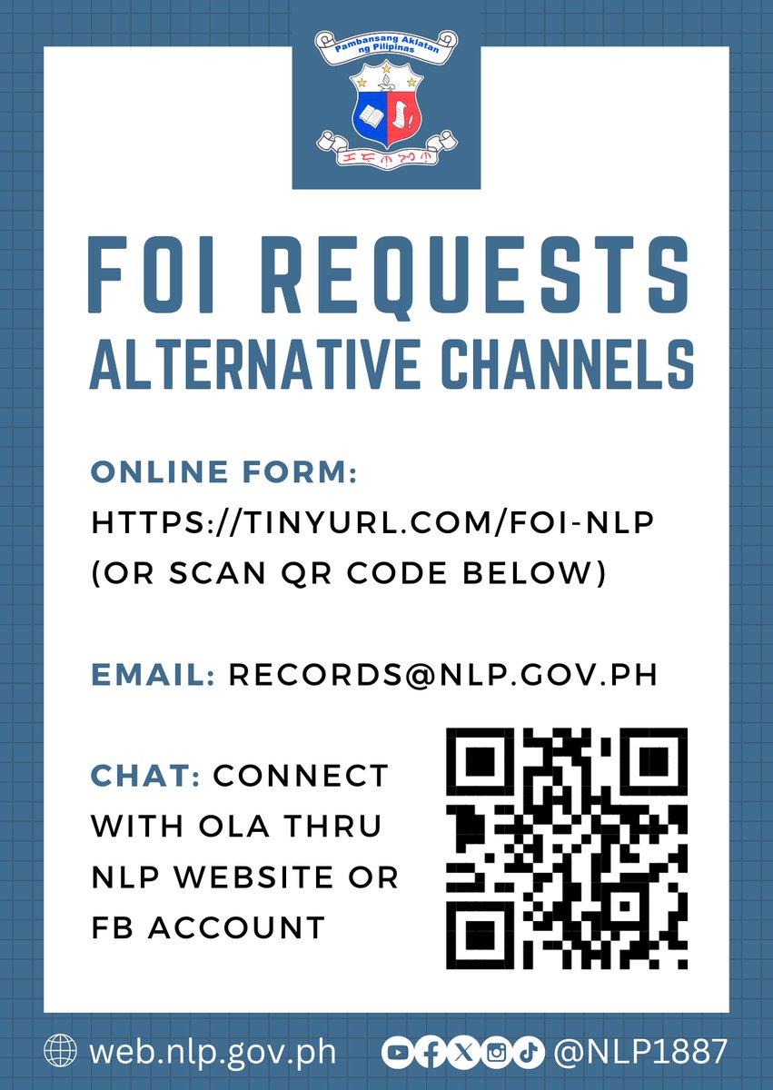 📢 Attention to all patrons of #NationalLibraryPH! 📚 Due to ongoing maintenance on the Electronic Freedom of Information (FOI) portal, we've got you covered with alternative channels for submitting your requests.