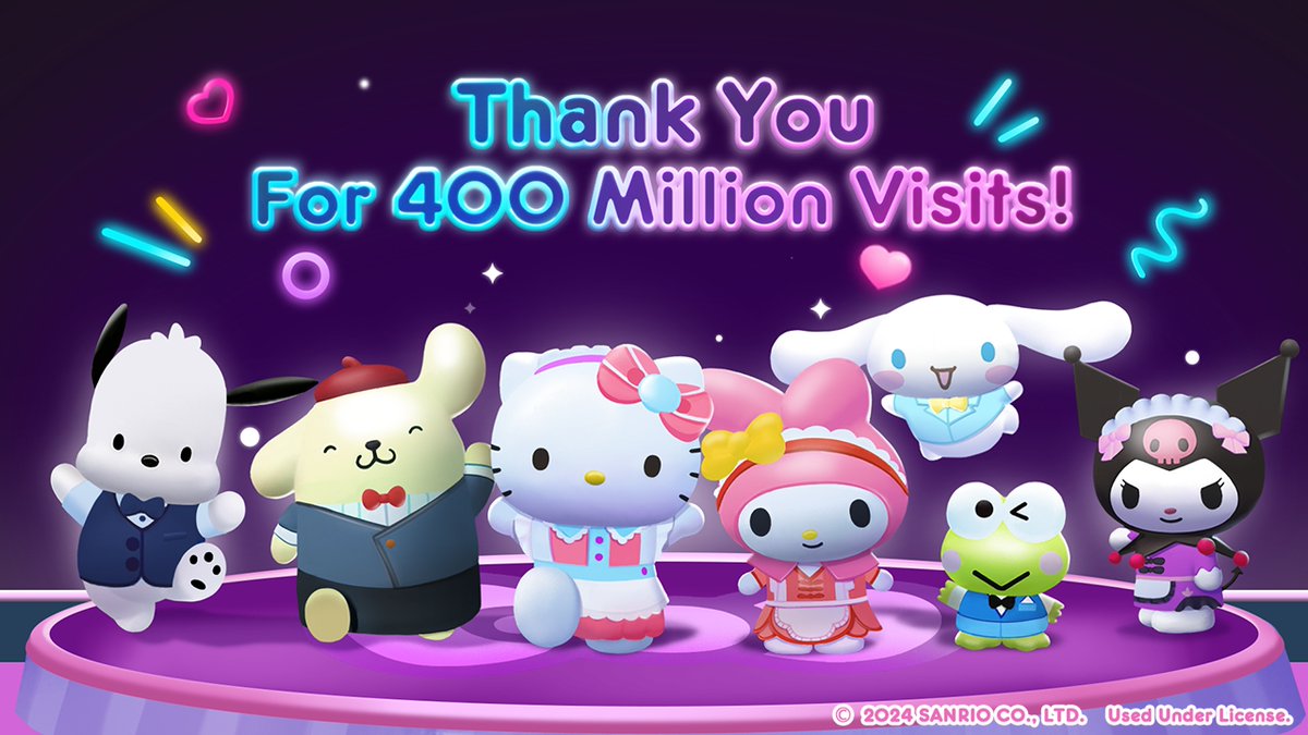 400M visits reached! 🥳
To thank you for your support,we are sending you a beautiful gift on the #MyHelloKittyCafe experience❤️
Use code: NEWRECORD  for a sweet surprise!🎁
roblox.com/MyHelloKittyCa…