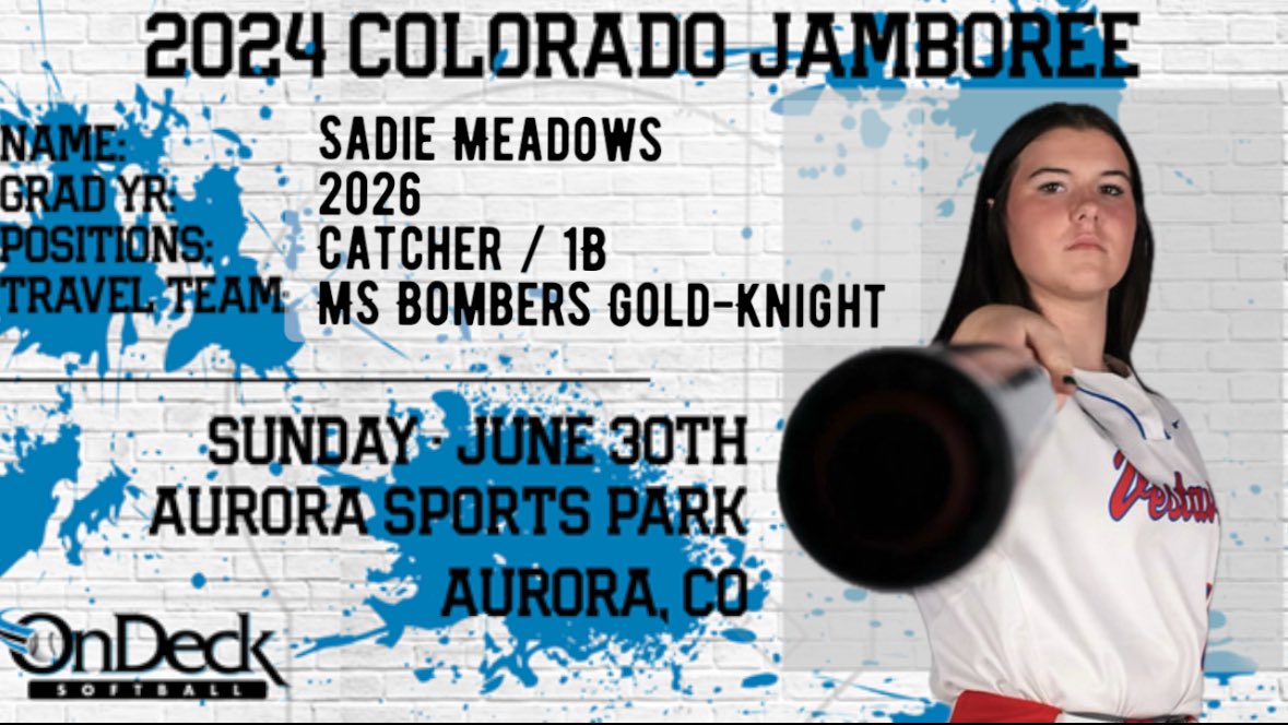 So proud to be selected for the @ondecksoftball Jamboree at this year’s Colorado Sparkler! I can’t wait!! @LegacyLegendsS1 @UWAA_United @TopPreps @Softball_Home @SoftballDown @CollegeSBLove @D1Softball @softball_iq @FastpitchAthRec @CoastRecruitsSB @CoastRecruits @SBRRetweets