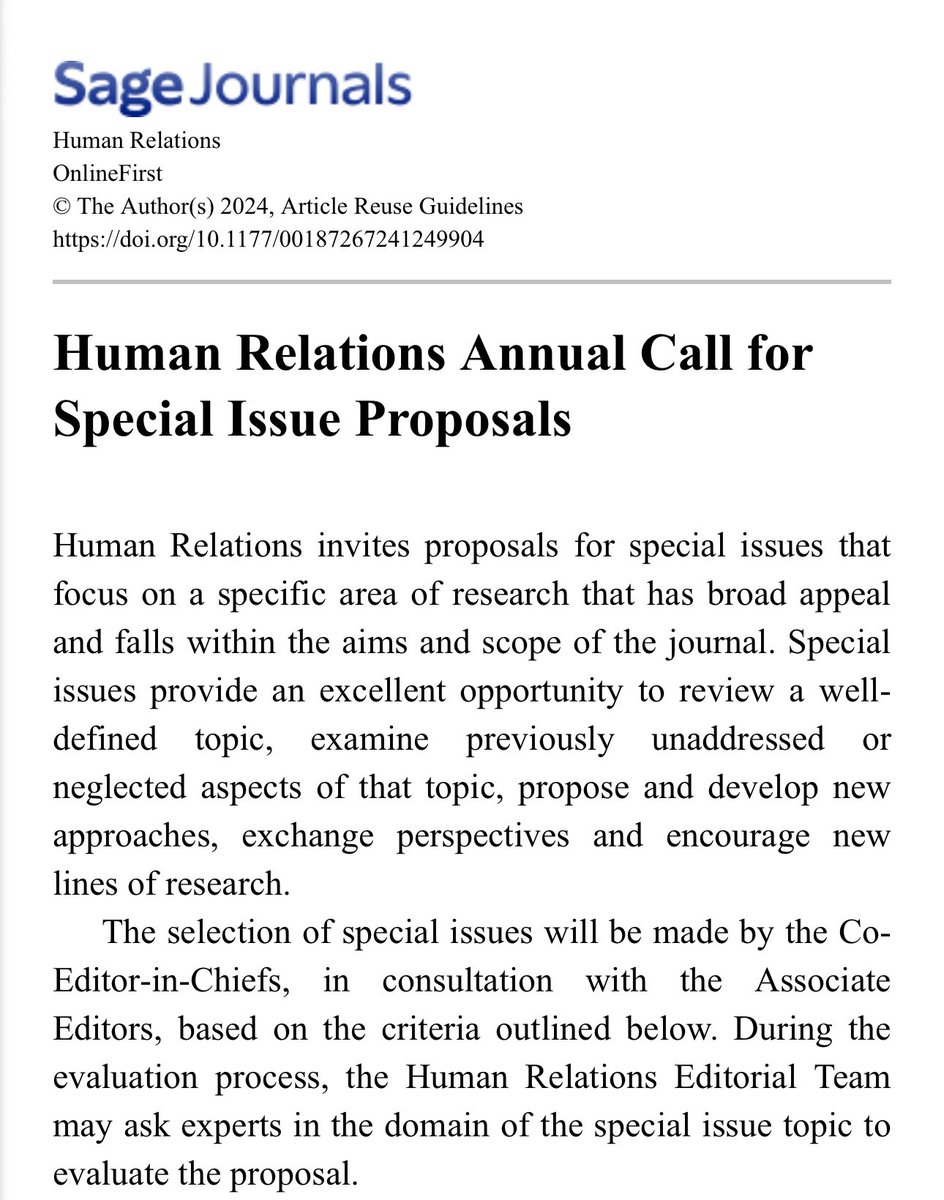 👉Call for Human Relations Annual Special Issue Proposals @HR_TIHR! If you have an idea that falls within the #aims and the #scope of the journal, please have a look here: journals.sagepub.com/doi/epub/10.11… @T_I_H_R @HR_TIHR