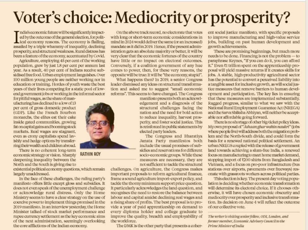 India will make a defining choice between economic mediocrity and inclusive prosperity on June 4. Because, we get what we vote for