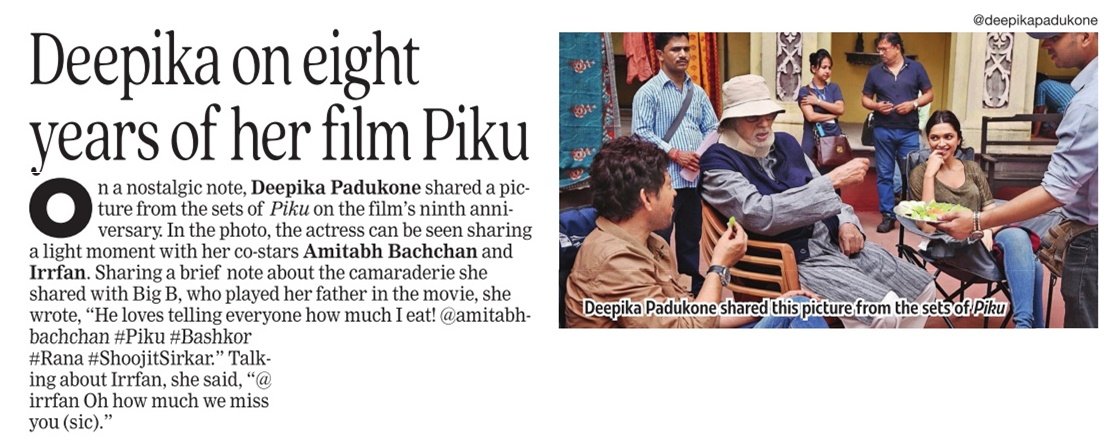 Deepika on eight years of her film #Piku

#DeepikaPadukone @deepikapadukone 
#9YearsOfPiku 
#AmitabhBachchan @SrBachchan