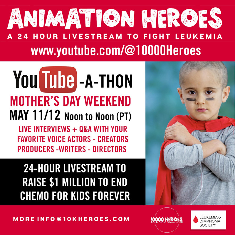 Livestream ANIMATION HEROES YouTube Telethon May 11 and 12 - Every kid deserves a chance at a healthy life. Help fund genetic treatments in our fight against leukemia. Be a hero! 🦸‍♀️🦸‍♂️ #CureCancer #HealthForAllChildren #10000Heroes

10kheroes.com