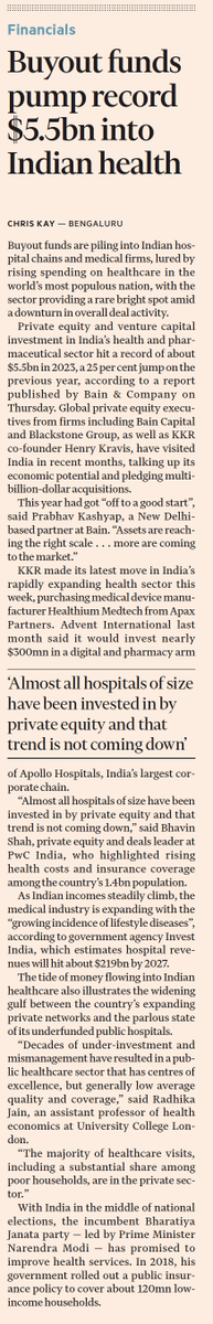 Private equity has wrecked US healthcare. GoI needs to put regulatory check in balances in place along with massive investment in Govt health infra to ensure that the same does not happen in India.