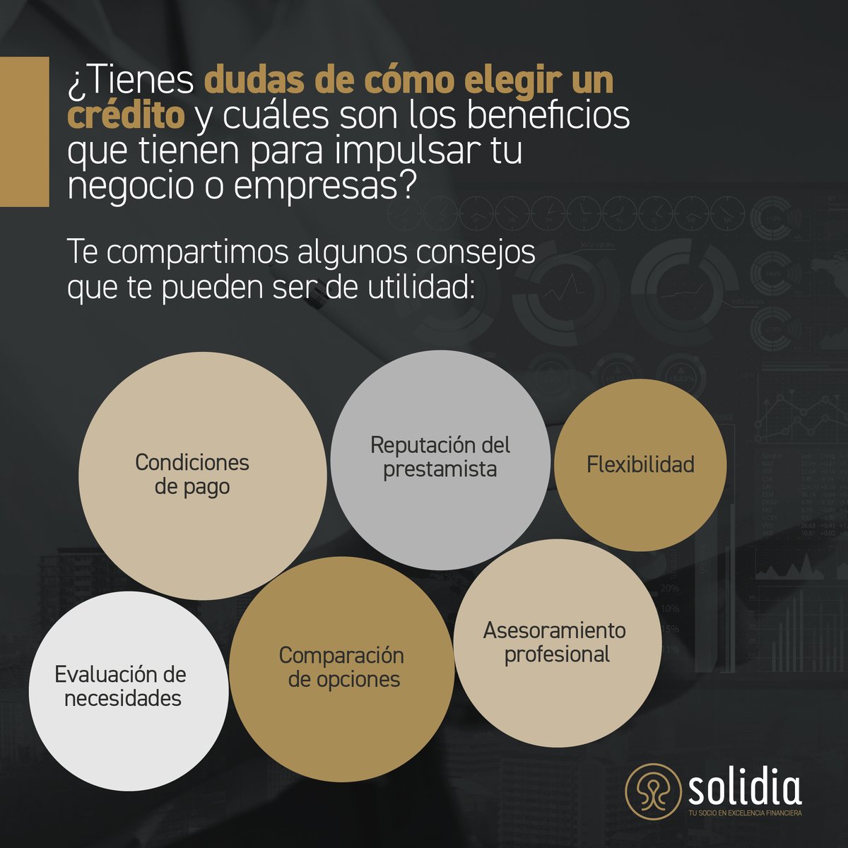 🤓☝️📊 ¿Tienes dudas acerca de cómo elegir un crédito y cuáles son los beneficios que tienen para impulsar tu negocio o empresas? >> bit.ly/3UC40YJ

#Solidia #ÉxitoEmpresarial #InnovaciónFinanciera #CrecimientoSólido #InteligenciaFinanciera