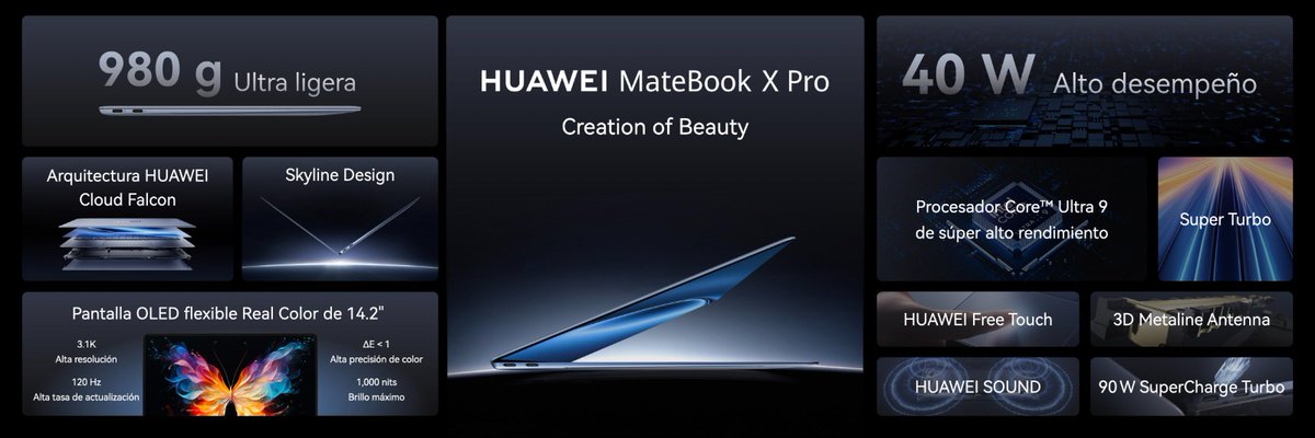 Conoce las características principales de la nueva #HUAWEIMateBookXPro. Podrás aprovechar su promoción de preventa a partir del 15 de mayo en HUAWEI Store.