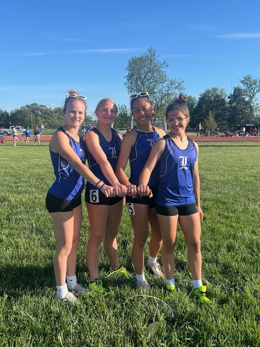 Lincoln's Bentley Smith, Ashton Lyne, Hazel Metz, and Alyssa Lopez broke the Northern Plains 4x1 record at today's league meet in Tescott. @dusty40 @ncksradioguy10