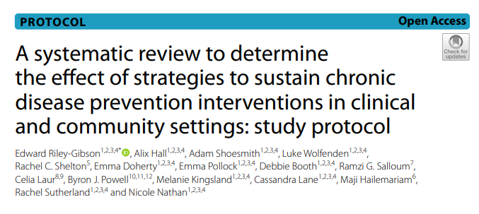National Centre of Implementation Science (NCOIS) (@ncoisaustralia) on Twitter photo 🧐New protocol paper for a #systematicreview exploring the #effectiveness of #sustainment strategies in #chronicdiseaseprevention interventions. Led by NCOIS PhD candidate <a href="/E_RileyGibson/">Edd Riley-Gibson</a>!
Read more 👉bit.ly/44Ajdy5 🧐New protocol paper for a #systematicreview exploring the #effectiveness of #sustainment strategies in #chronicdiseaseprevention interventions. Led by NCOIS PhD candidate <a href="/E_RileyGibson/">Edd Riley-Gibson</a>!
Read more 👉bit.ly/44Ajdy5
