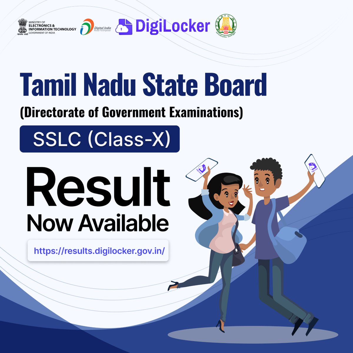 Good News! Tamil Nadu State Board (Directorate of Government Examinations) #SSLC (Class-X) Result is now available on DigiLocker Result Page. Access it instantly at results.digilocker.gov.in Congratulations to all the students on their achievements. #DigiLocker #TamilNadu