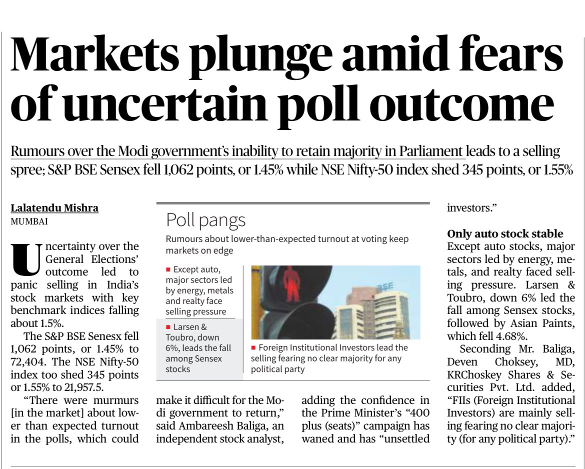 Who is telling the share market that Modi is not getting a majority? And on what basis?