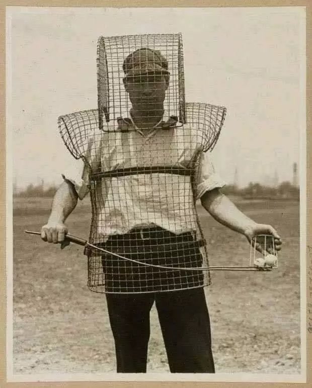 Think your job is stressful? Just remember: THIS used to be how driving ranges used to get picked. #GolfHistory