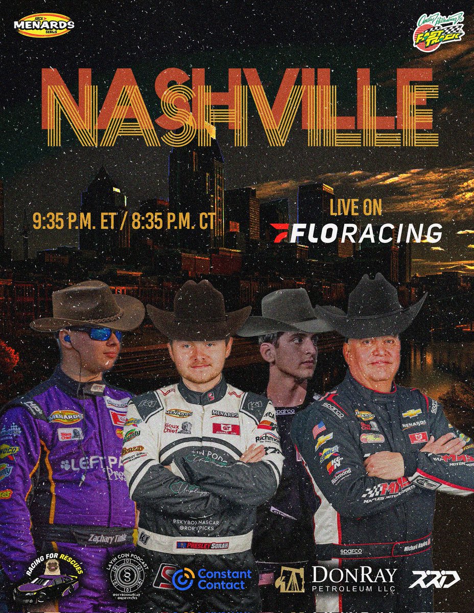 People say we've got a Racin' Problem, that ain't no reason to stop!

We're Racing at The Music City This Saturday @RaceFairgrounds

⏰️ 9:35 ET/8:35 CT
💻 @FloRacing

10 - @Jaysona86 - @ConstantContact
11 - @ZacharyTinkle - Racing for Rescues
12 - @PresleySorah - Layin Coin
99