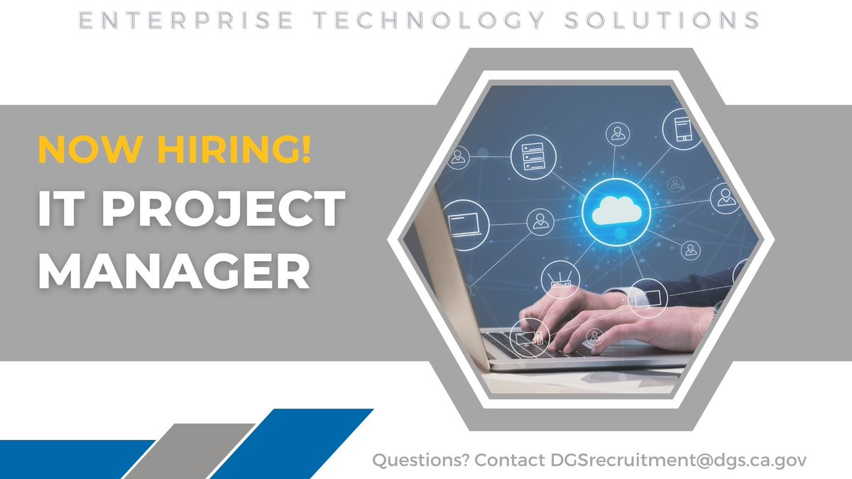 If you’ve led IT projects, overseeing all phases of project management and system development life cycles (SDLC), then this role is ideal for you! Enterprise Technology Solutions (ETS) at @CalifDGS is currently hiring IT Project Managers. Apply today: bit.ly/3UxDuQp