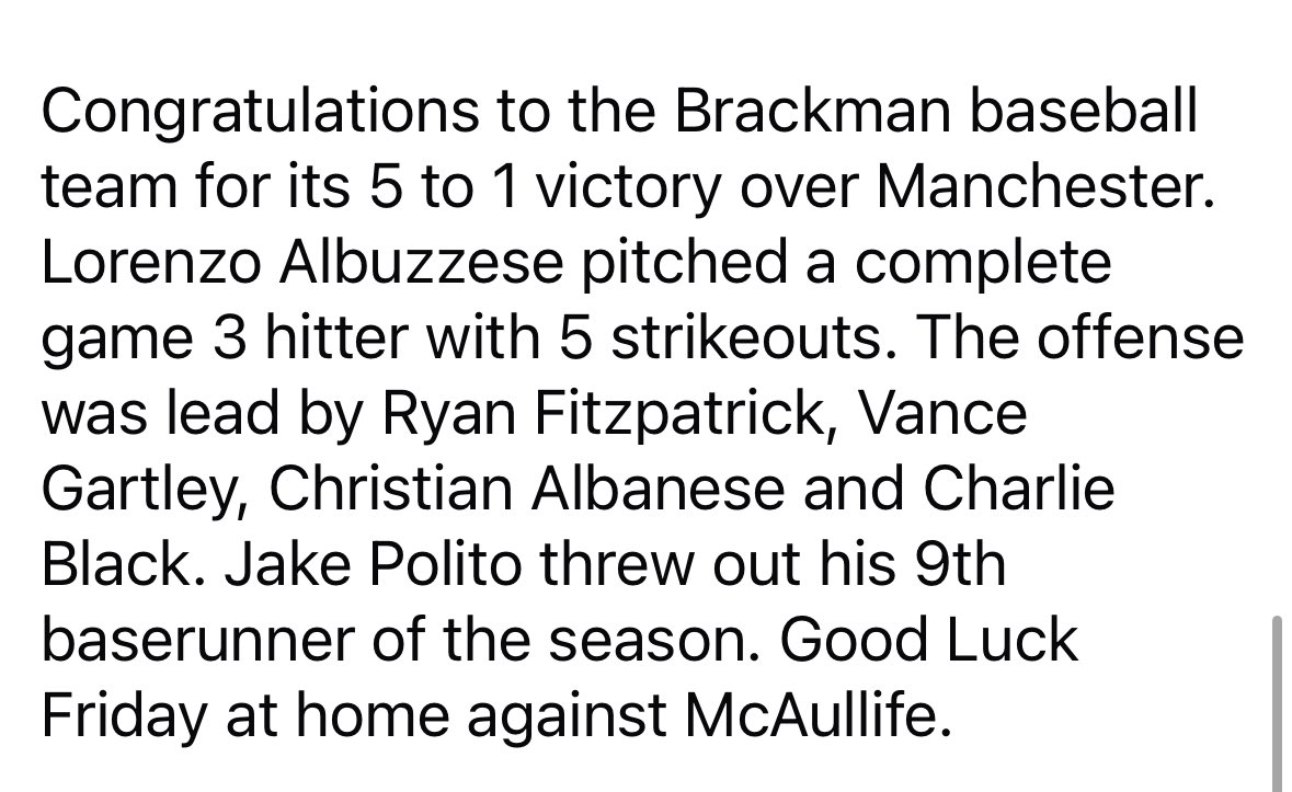 So proud of my son Lorenzo and the Brackman baseball team!! Great Win yesterday!!!!!⚾️