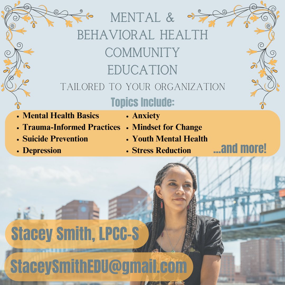 StaceySmithEDU's tweet photo. #Cincinnati I am booking tailored Mental &amp; Behavioral Health Trainings. Proceeds will benefit the @Burrowfdn. Ready to empower your organization with education and give back to our community? Email for more info: StaceySmithEDU@gmail.com https://t.co/kFtGpYsf7z