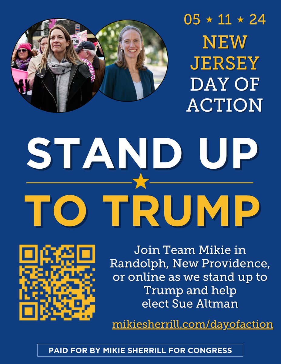 Sue Altman (@suealtman) on Twitter photo Join me and <a href="/MikieSherrill/">Mikie Sherrill</a> for a weekend of action as we #StandUpToTrump to protect our democracy and fundamental freedoms!
The path to the House majority runs through New Jersey and we're ready to #FlipNJ7 Join me and <a href="/MikieSherrill/">Mikie Sherrill</a> for a weekend of action as we #StandUpToTrump to protect our democracy and fundamental freedoms!
The path to the House majority runs through New Jersey and we're ready to #FlipNJ7