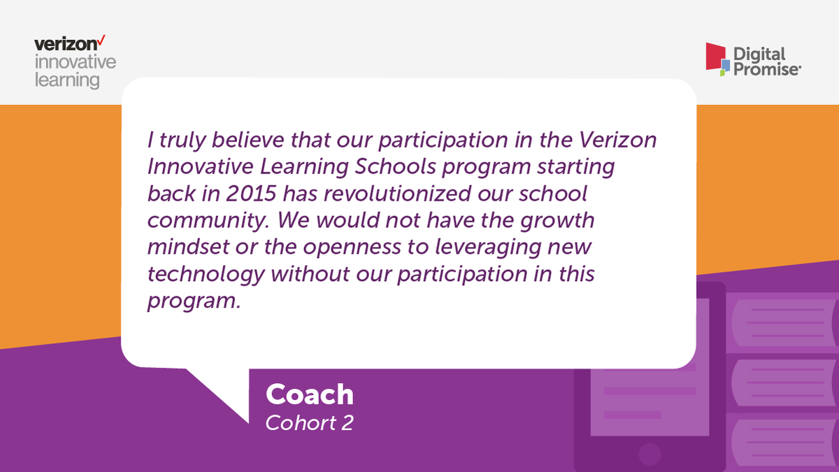 “I truly believe that our participation in the #VerizonInnovativeLearning Schools program has revolutionized our school community.” Spark opportunity and innovation in your district. Apply to join our 12th cohort: verizon.digitalpromise.org/join #dpvils