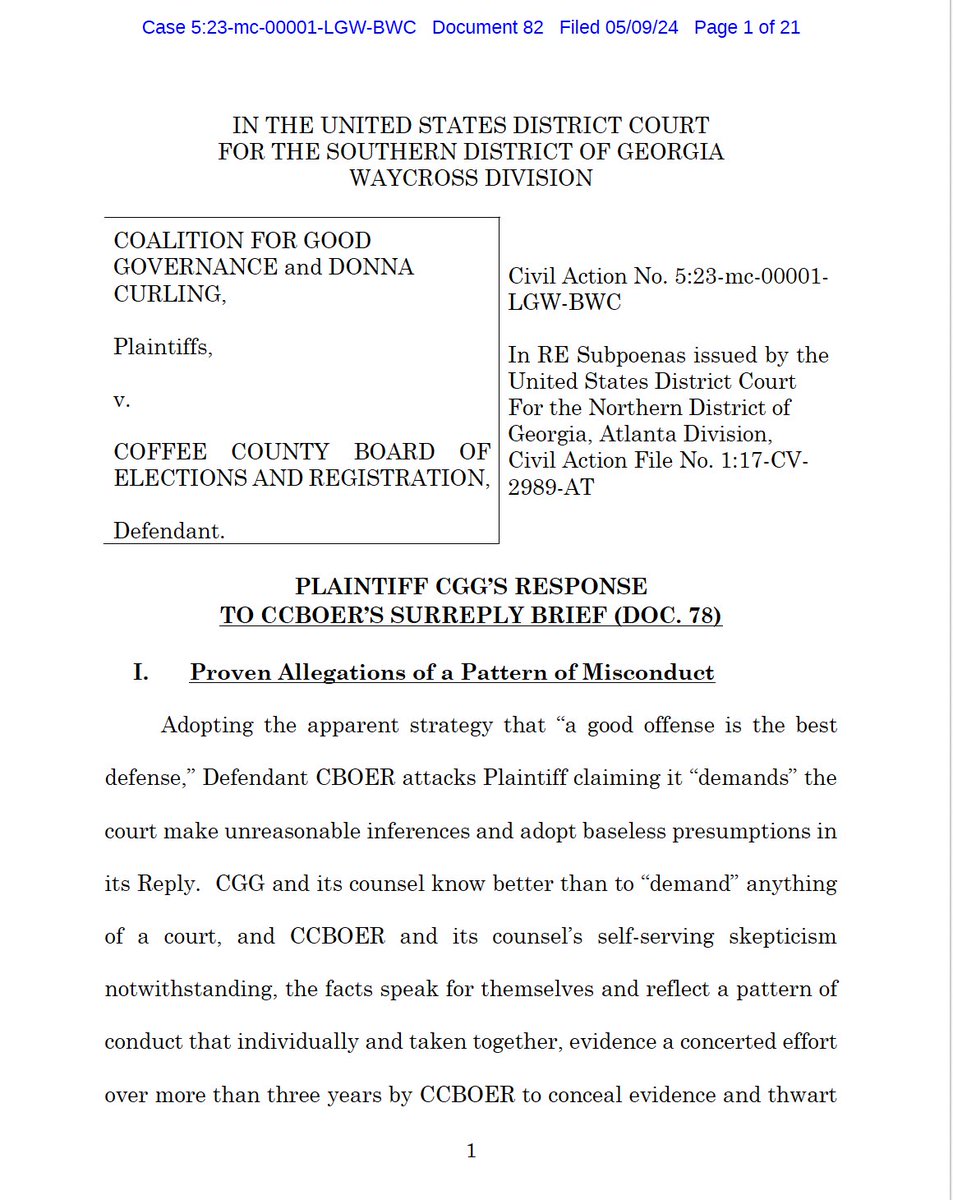 Many damning documents re: Coffee voting system software theft have still not been extracted from Coffee Bd. and their attorneys, Hall Booth Smith. We've made massive efforts to get the Court to force production and sanction them. Latest brief 1/ ⬇️ …altionforgoodgovernance.sharefile.com/public/share/w…