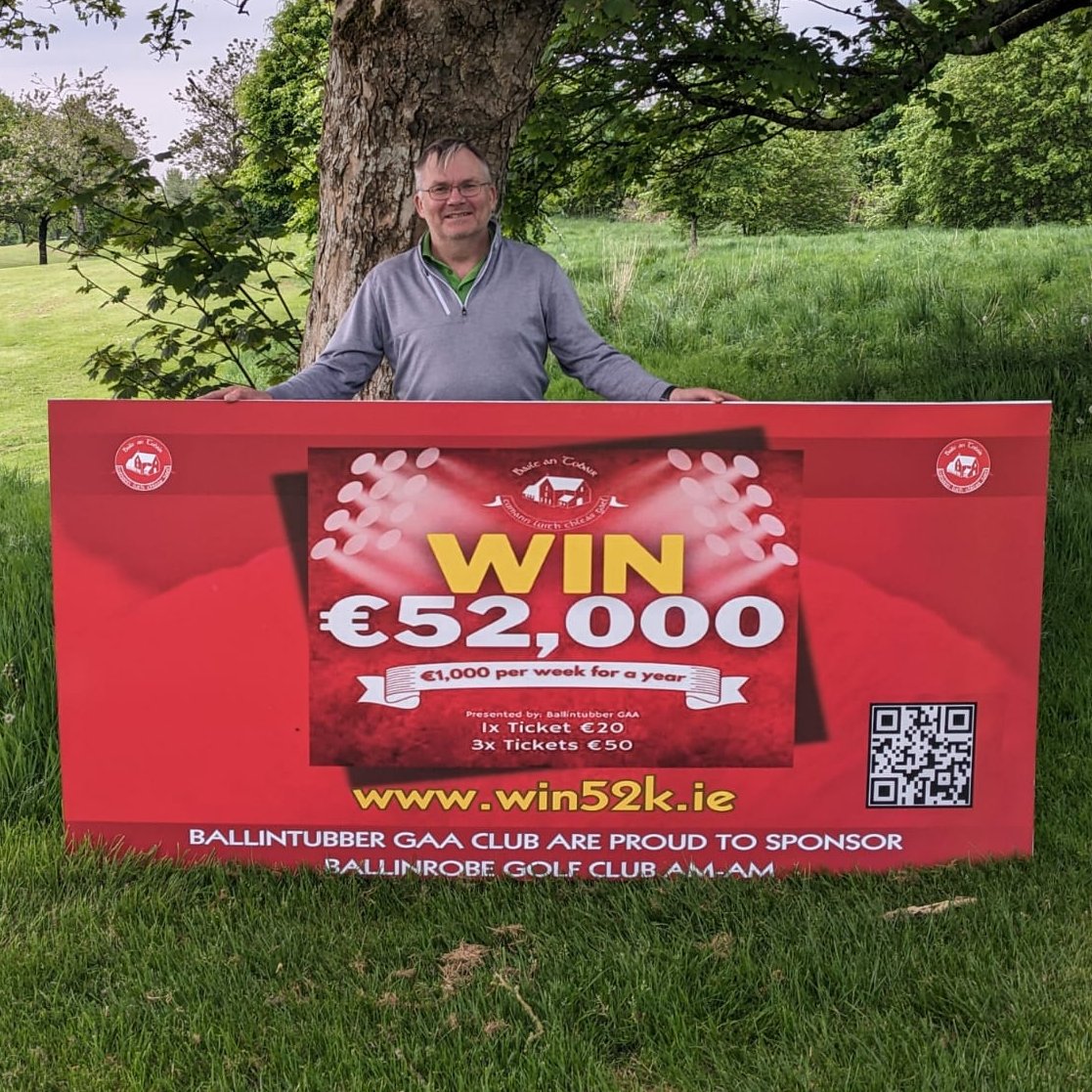 Ballinrobe Golf Club Captain and former Ballintubber player John Horan standing at the 10 tee sponsored by Ballintubber GAA Club for this weekend's Ballinrobe Am-Am golf tournament.

Enter our Win52k draw TODAY at: win52k.ie

#GAA #WeAreBallintubber #Win52k