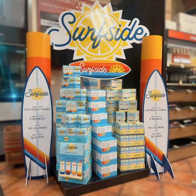 Surf's up! ☀️🏄 The latest craze in the canned beverage lineup hitting our stores is Surfside Vodka Tea and Vodka Lemonade! Made with Stateside Vodka, has 0 bubbles, 100 calories and only 2g of sugar. 🤯 Currently spotted at select stores! Check it out at totalwine.com/spirits/brand/…: