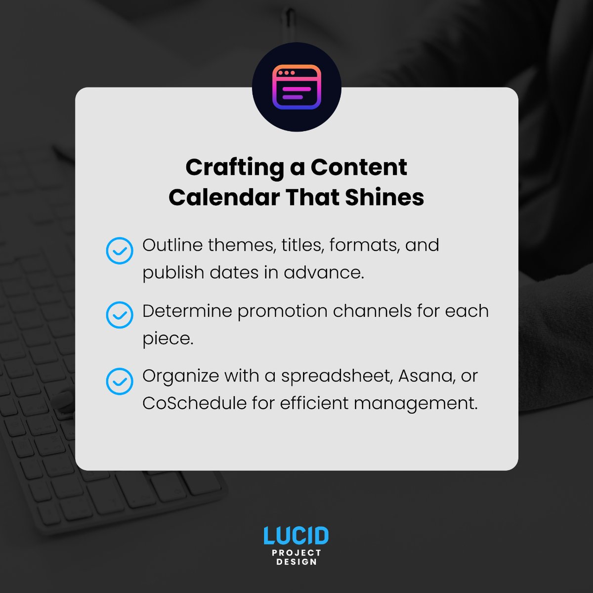 LucidProjDesign's tweet photo. Ready to light up your feed? We're rolling up our sleeves to craft a content calendar that sparkles with creativity, captivates your audience, and keeps them coming back for more.
Get ready for a journey of inspiration and innovation!
#ContentMagic
#CalendarCrafting https://t.co/RUaOFS30h1