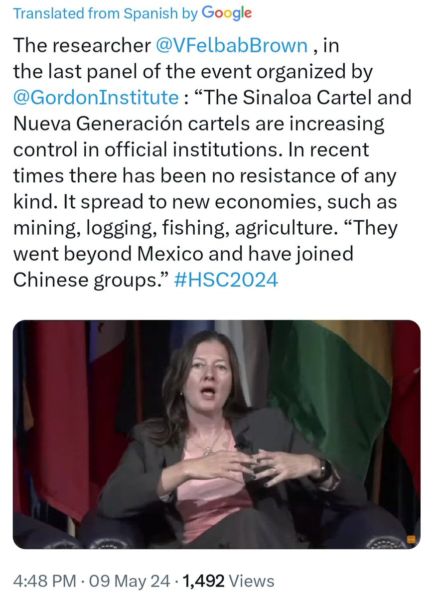 Mexico's largest cartels increasing capture of the economy (including fishing) & the polity, & entanglement with China: @VFelbabBrown today at #HSC2024 session on Transnational Criminal Organizations gordoninstitute.fiu.edu/news-events/hs…