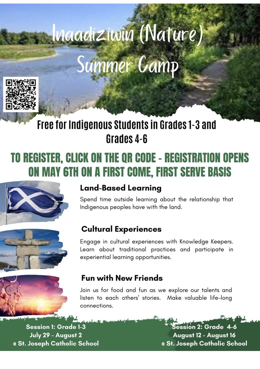 Inaadiziwin (Nature) Summer Camp
Free for Indigenous Students in Grades 1-3 and Grades 4-6. Registration is on a first come first serve basis. forms.office.com/Pages/Response…